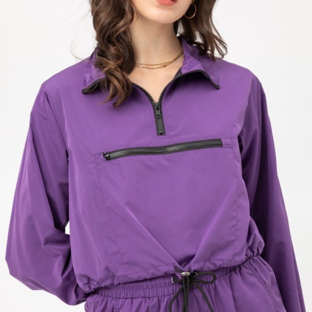 Half Zip Crop Windbreaker Purple Top